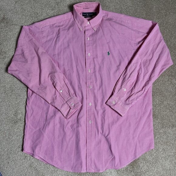 VTG NWOT 90s Ralph Lauren Mens‎ Shirt L Blake 100% Two-Ply Cotton Gingham Check - Picture 1 of 14